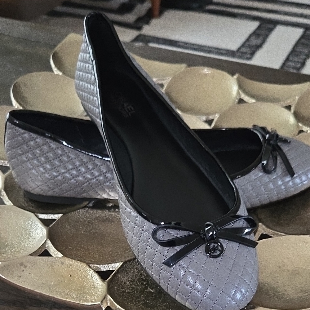 Michael Kors Quilted Gray Flats with Black Trim